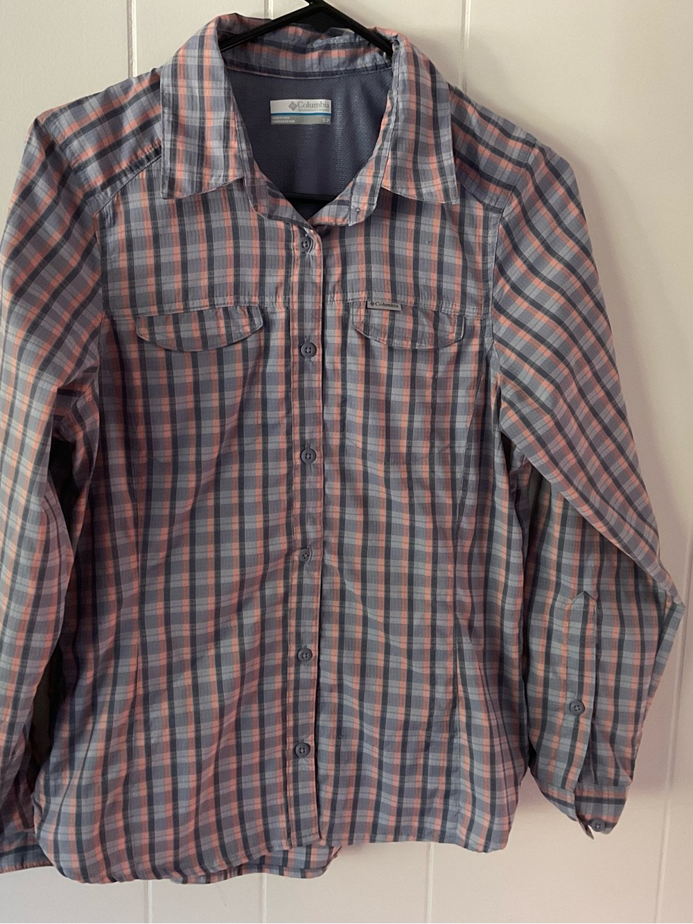 Columbia Women’s Pink and Blue Plaid Button-Down Shirt